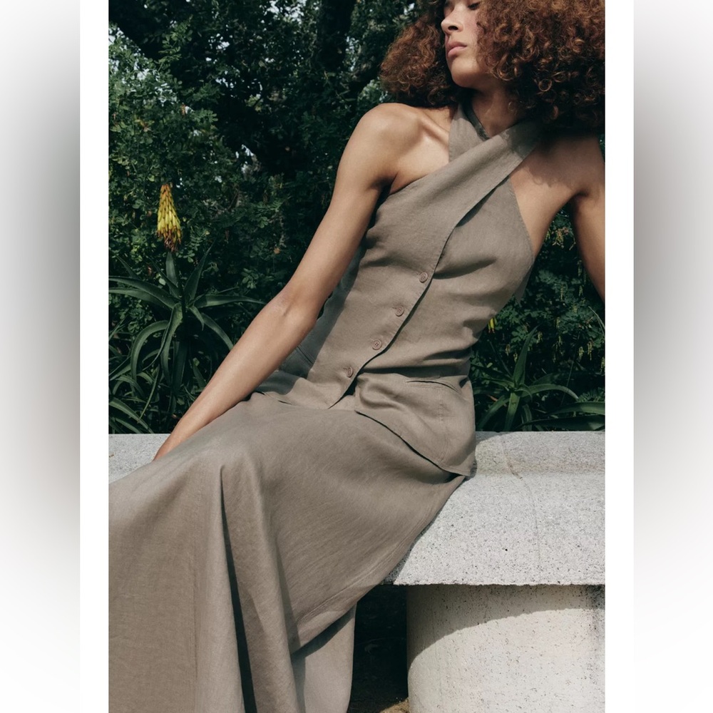 ZARA 100% LINEN MIDI SKIRT ZW COLLECTION